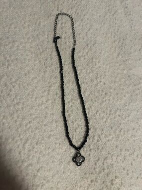 Black Beaded Pendant Necklace - Elegant Women's Jewelry